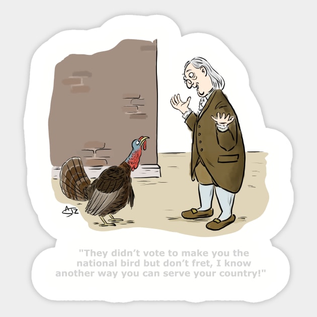 Funny Thanksgiving turkey cartoon Sticker by CrowdenSatzCartoons